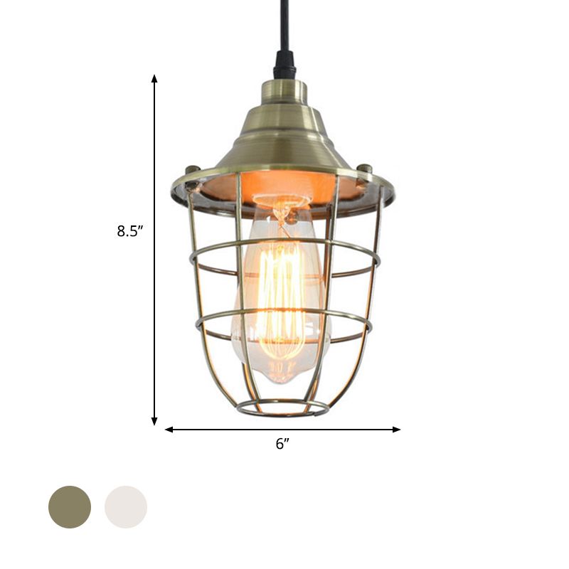 Filo Cage comodino appeso la spia industriale in metallo vintage 1 lampadina in ottone/finitura cromata mini ciondolo