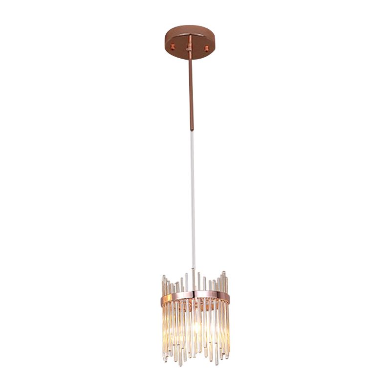 Modernism Ring Suspension Light 1 Bulb Crystal Rod Hanging Pendant Lamp in Rose Gold