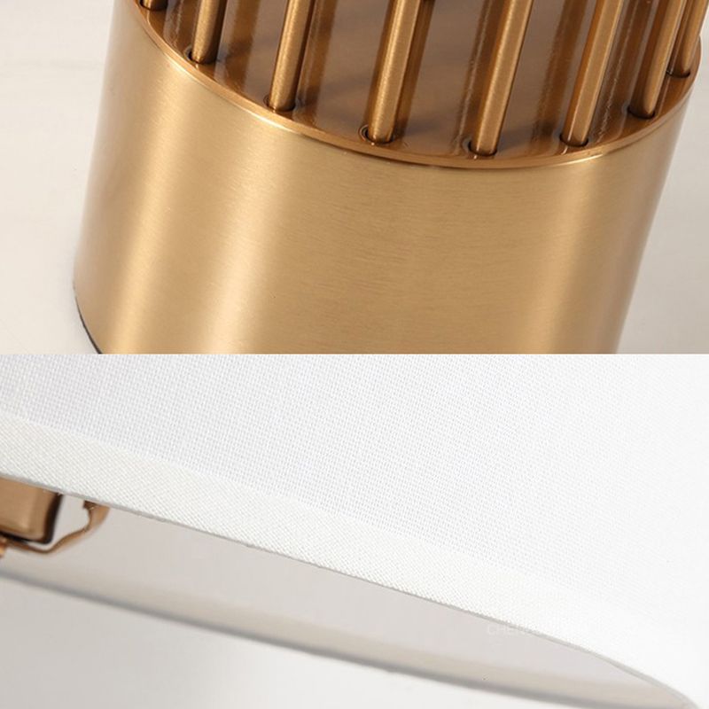 Lampada da scrivania in tessuto tamburo tradizionale 1 camera da letto leggero leggero in ottone con base di cilindri