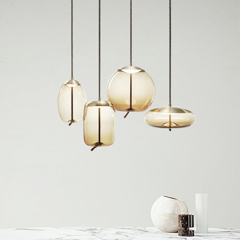 Geometria Lampada sospensione in vetro ambra contemporaneo a 1 illuminazione a ciondolo per la sala da pranzo