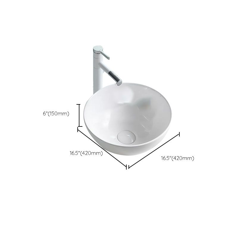 Bathroom Sink White Ceramic Faucet Single Handle Round Shape Sink
