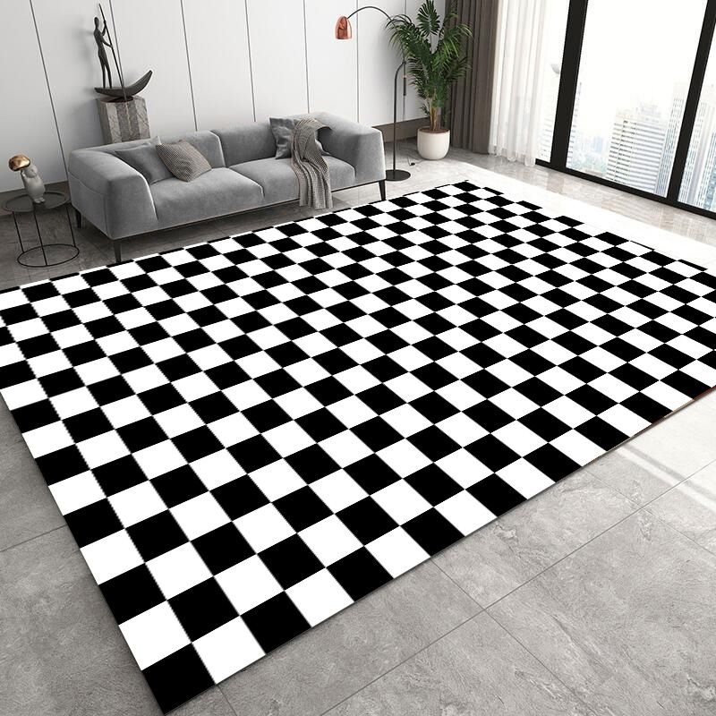 Simplicity Home Decoration Rug Checkered Print Area Carpet Polyester Pet Friendly Indoor Carpet