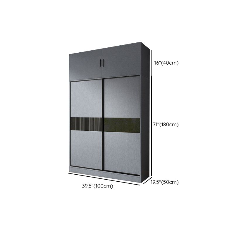 Modern Grey Wardrobe Cabinet Engineered Wood Wardrobe with Garment Rod