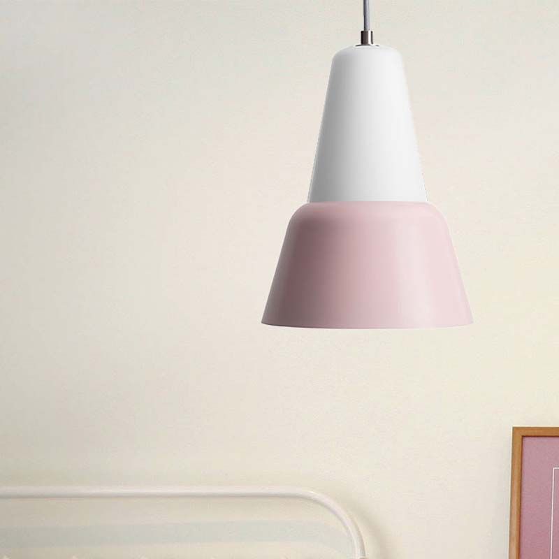 Cone Hanging Light Fixture Macaron Metal 1 Head 6.5"/10.5" Height Pink/Blue/Black Pendant Ceiling Light