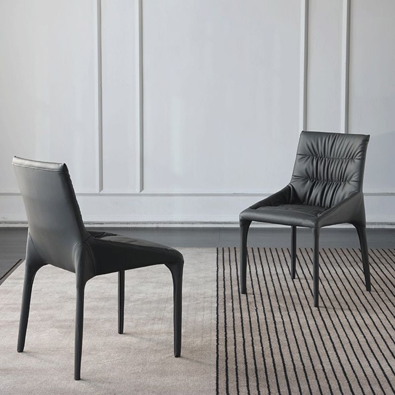 Minimalist Style Leather Dining Chairs Solid Back Arm Side Chairs for Kitchen (Set of 4)