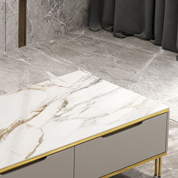 17" Wide Glam Cocktail Table Rectangle Stone Coffee Cocktail Table