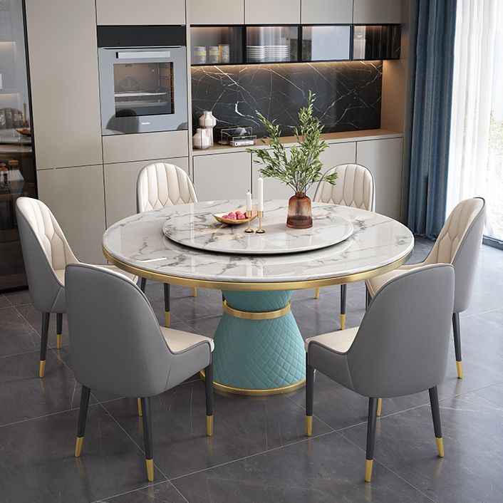 Marble Dining Table Luxury Style Single Pedestal Base Round Scratch Resistant Table for Home