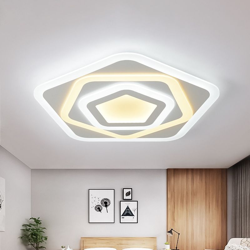 White Layered Pentagon LED Flush Light Contemporary Acrylic Ceiling Flush Mount Lamp in Warm/White Light, 8"/19.5" Wide