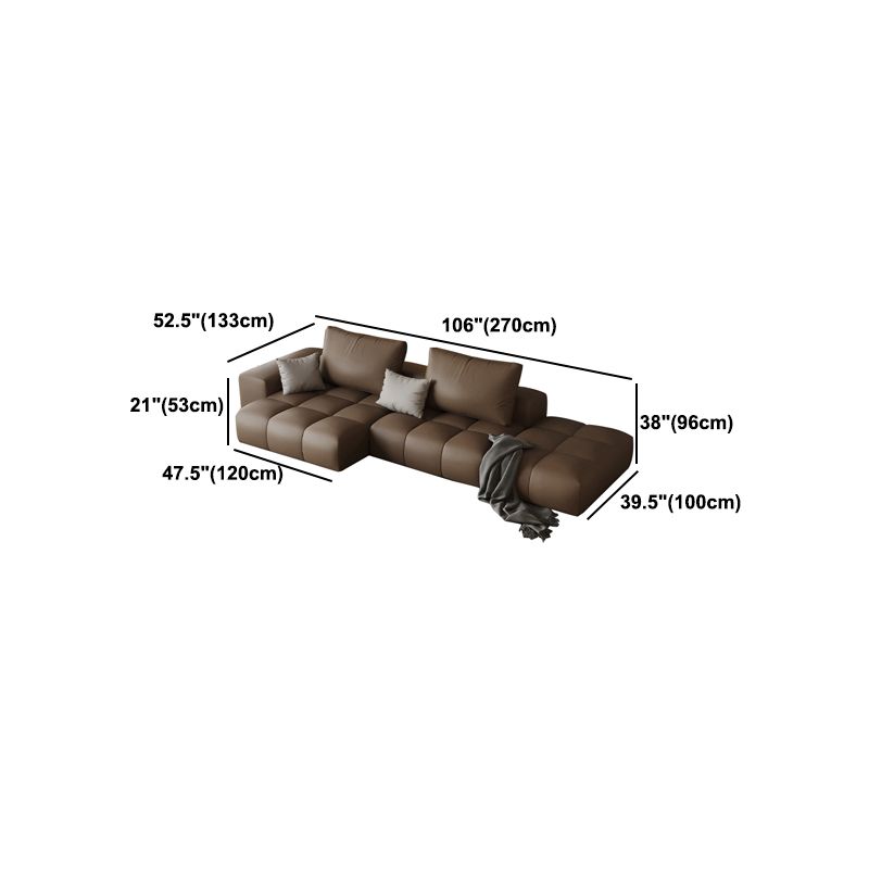 Dark Brown Faux Leather Sectional Stain-Resistant One Arm Sectional for Living Room