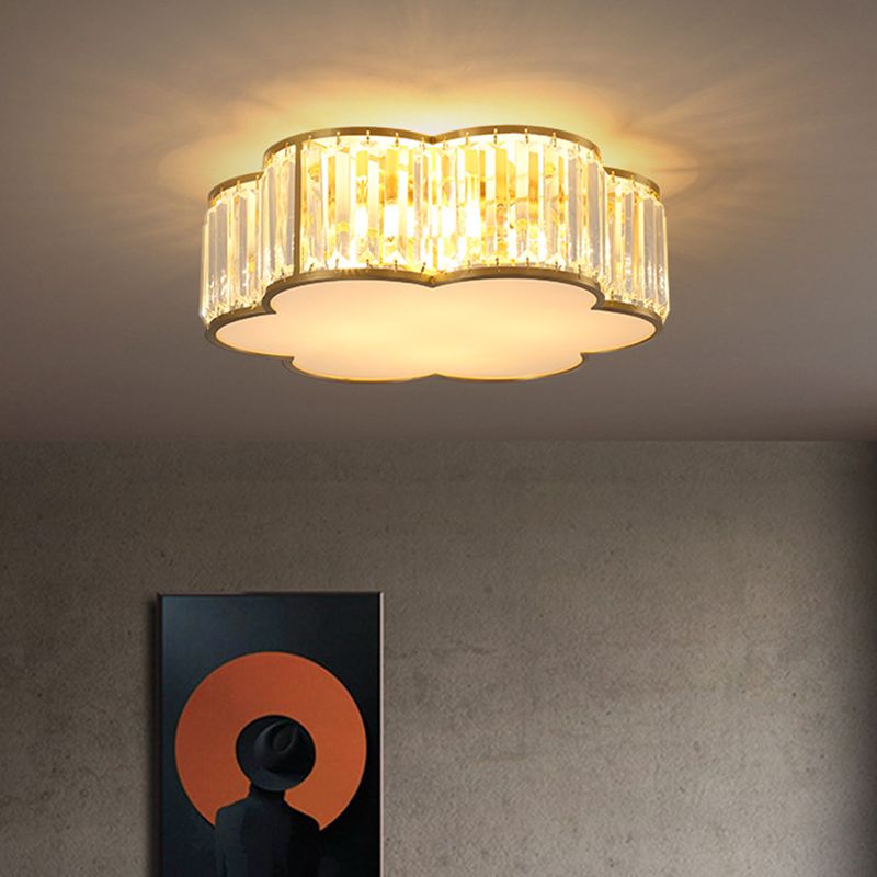 3/4/5-Light Flower Ceiling Lamp Minimalist Black/Gold Prismatic Crystal Small/Medium/Large Flush Mount Light Fixture
