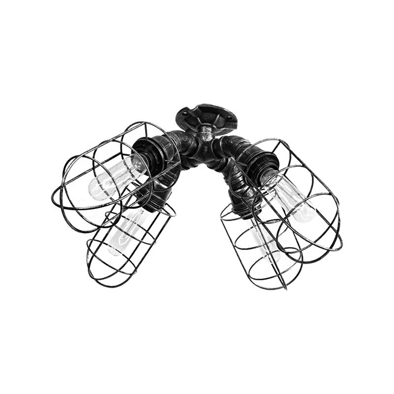 Plafonnier semi-encastré pour chambre à coucher en cage, fer industriel rustique, 4 ampoules, plafonnier en Bronze/argent vieilli avec Design de tuyau