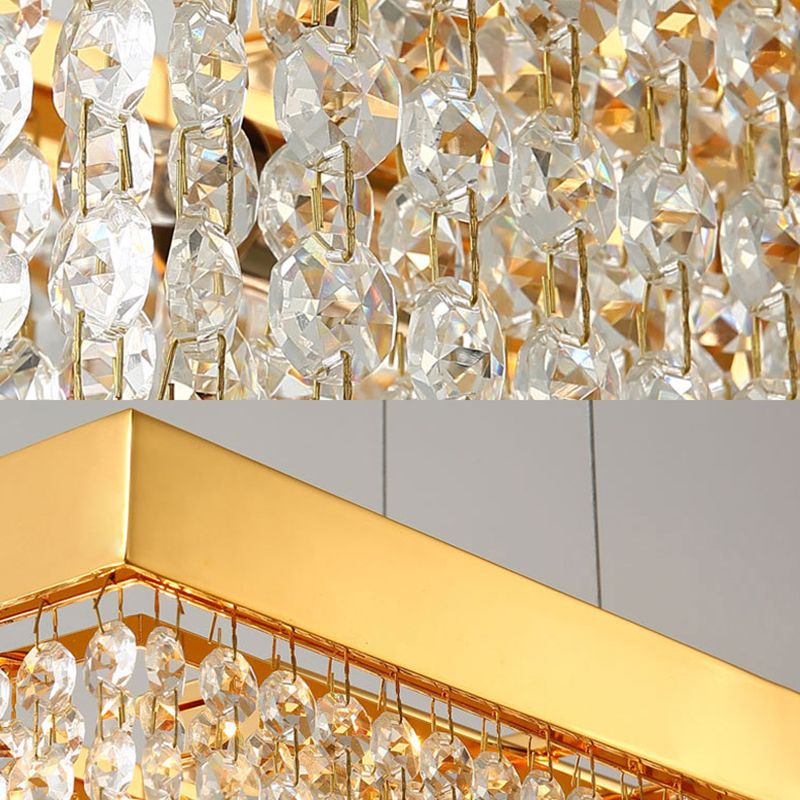 Black/Gold Rectangle Hanging Lighting Contemporary Clear Crystal 6/7/9 Lights Island Pendant Lighting