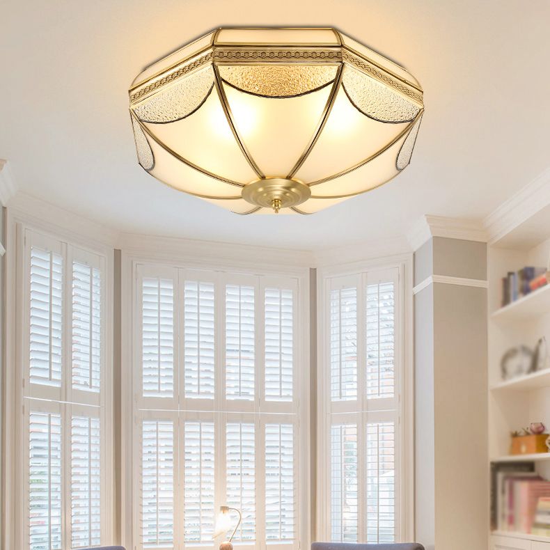 Luminaires encastrés à tambour, plafonniers en cuivre de style colonial avec abat-jour en verre