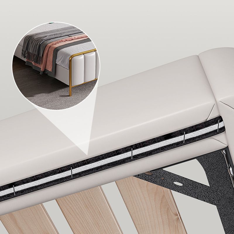 Glam Standard Bed Upholstered Headboard Solid Wood Beige Panel Bed