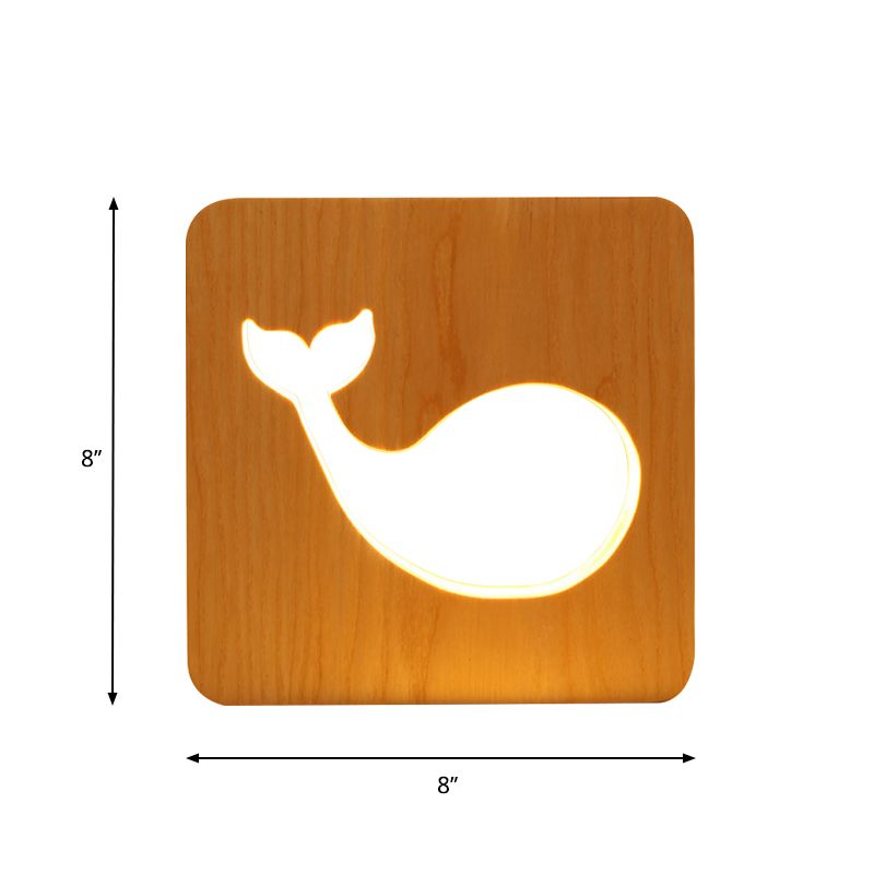 Beige quadratische kleine Schreibtischlicht mit Delphin modernem Holztischlicht für Kinderschlafzimmer