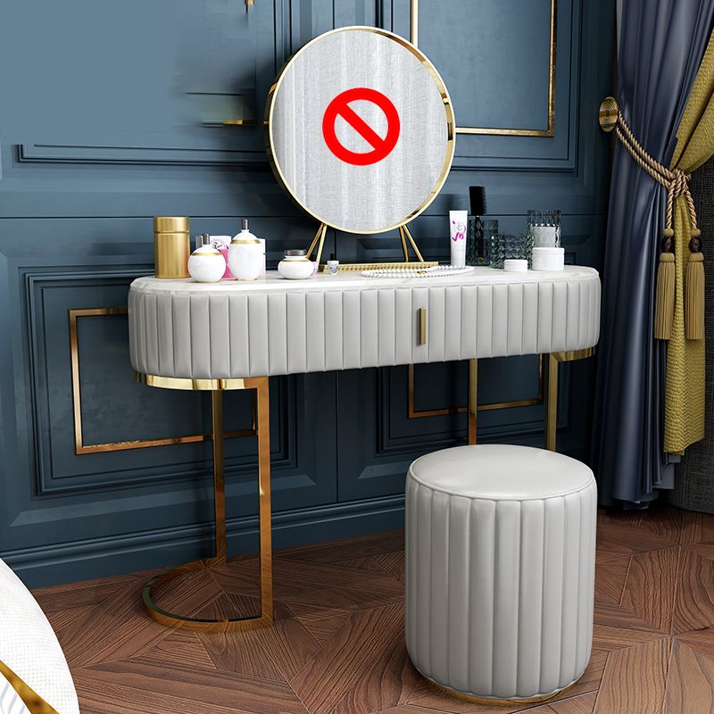 Wood Vanity Set with Stool and Mirror Stone Top Vanity in Grey