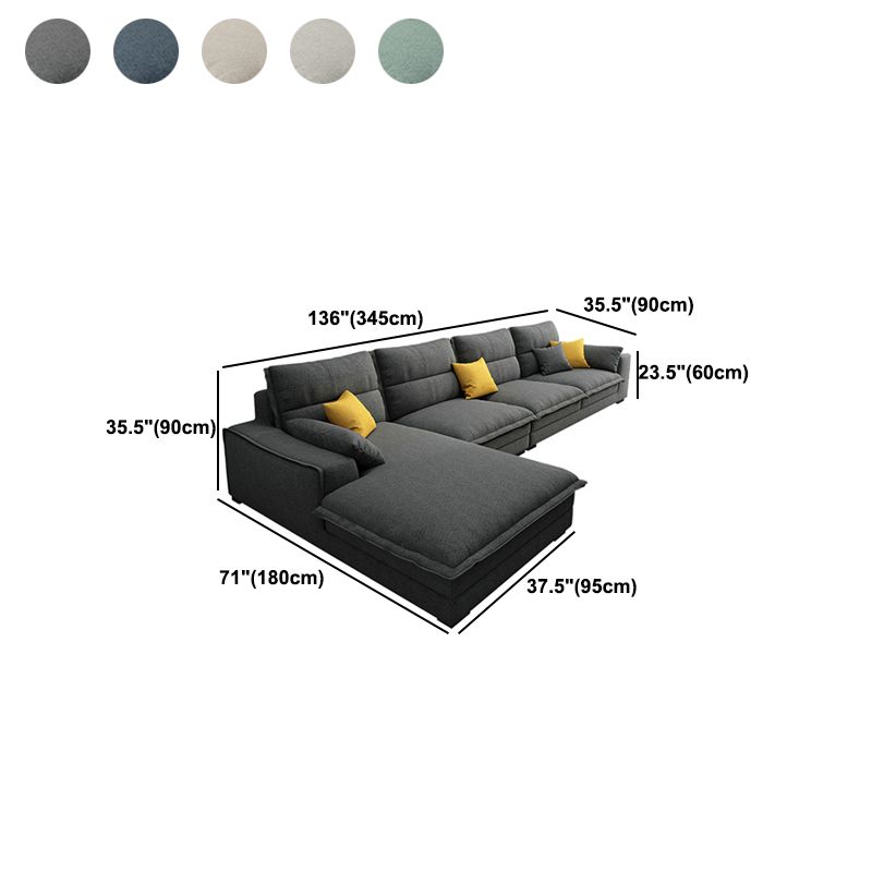 Linen Sectional Sofa L-Shape Stationary Sectional Sofa,Pillowed Back Cushions