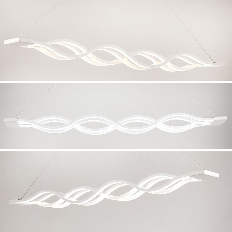 Wave Dinning Room Island Pendant Light Metal LED Contemporary Ceiling Pendant Light in White