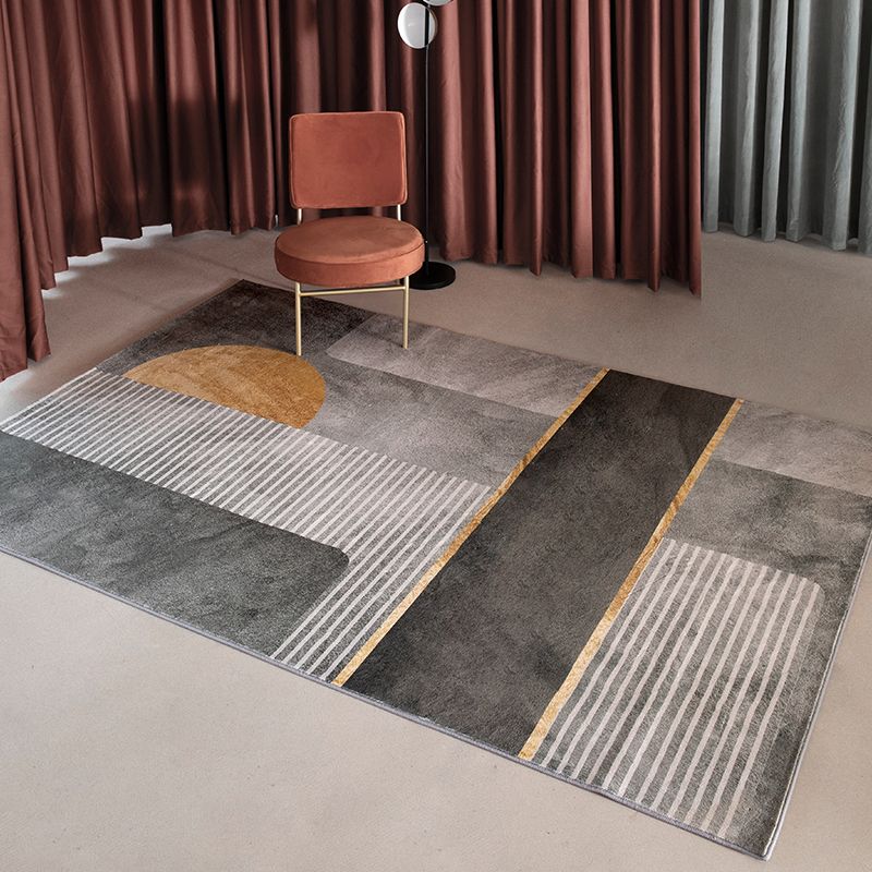 Grey Modern Area Rug Geometric Pattern Polyester Area Carpet Stain Resistant Rug for Drawing Room