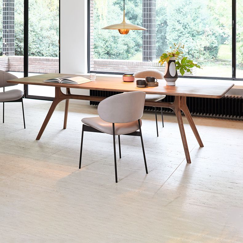 Modern Rectangular Walnut Brown Dining Table with 4 Solid Wood Legs