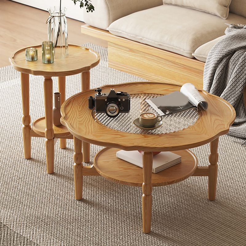 4 Legs Coffee Table No Distressing Solid Wood Coffee Table Set with Shelf