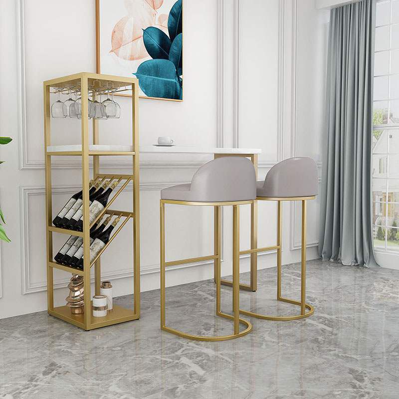 White Wooden Bistro Table Glam Rectangle Bar Height Pub Table with Shelves