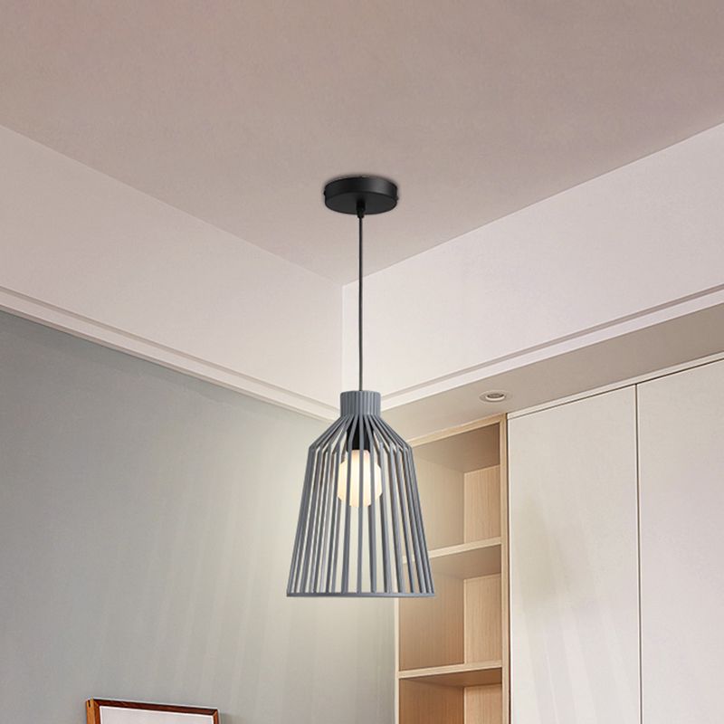Minimalist Caged Pendulum Light Metal 1 Light Kitchen Pendant Lighting Fixture in Grey