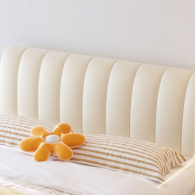 Contemporary White Wood Standard Bed, Upholstered Rectangular Headboard Bed
