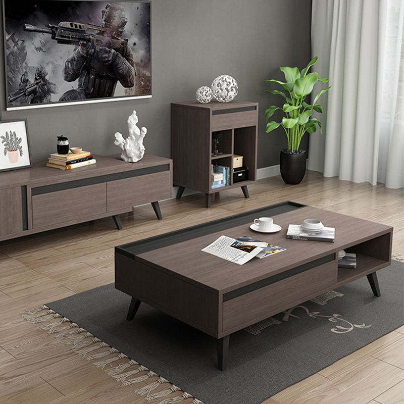 Modern 4 Legs Rectangle Cocktail Table in Wood with a Drawers