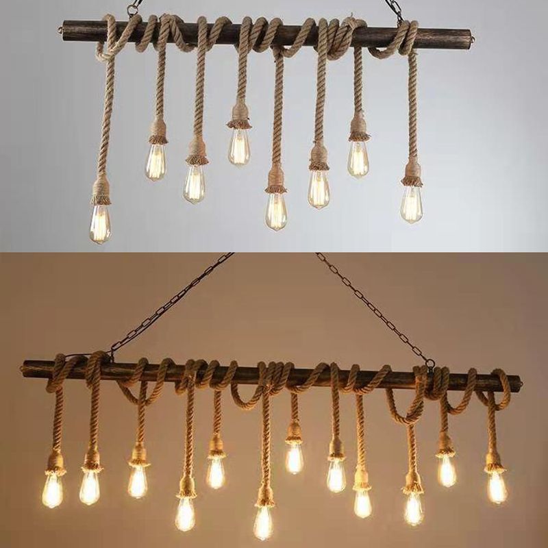Luce a ciondolo di Brown Coffee Shop isola in stile in ferro battuto in stile classico industriale con corda di canapa
