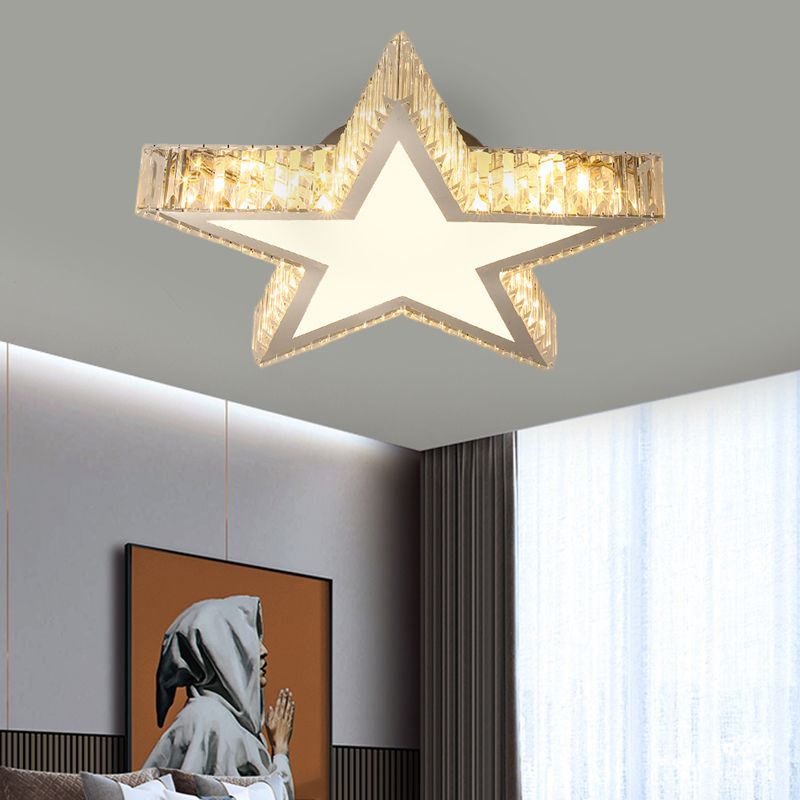 Star Bedroom Ceiling Lamp Contemporary Clear Rectangular-Cut Crystals Stainless-Steel LED Flush Mount Light