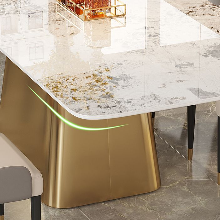 Traditional Luxury Style Sintered Stone Dining Table Rectangle Table with Pedestal Base
