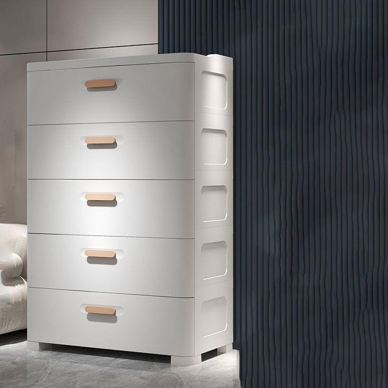 Contemporary Vertical Plastic Kids Nightstand with 5 Drawers for Bedroom