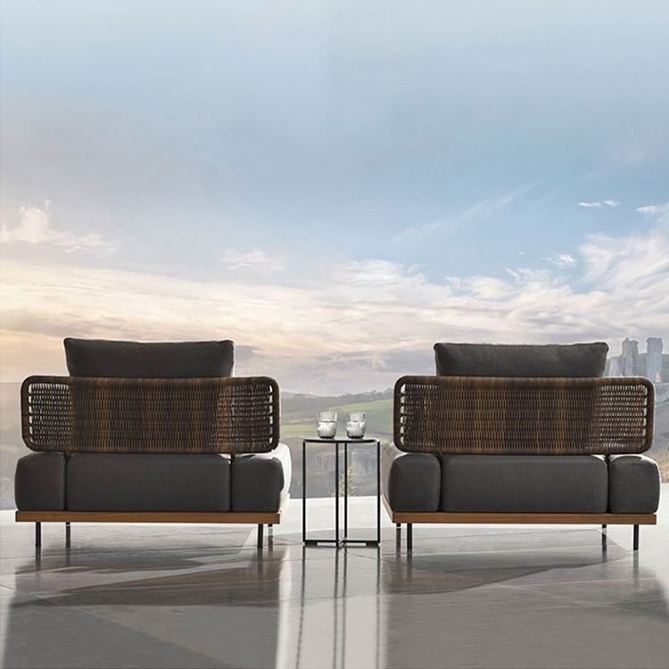 Rattan Outdoor Patio Sofa Wood Tropical Patio Sofa with Cushions