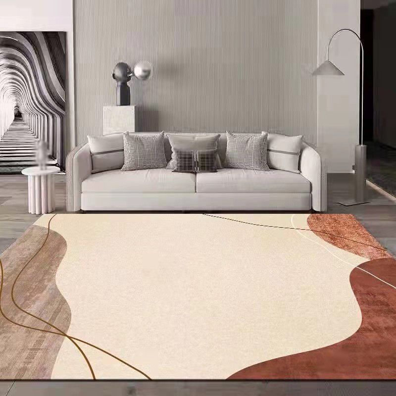 Dark Orange Color Block Rug Polyester Nordic Rug Washable Rug for Living Room