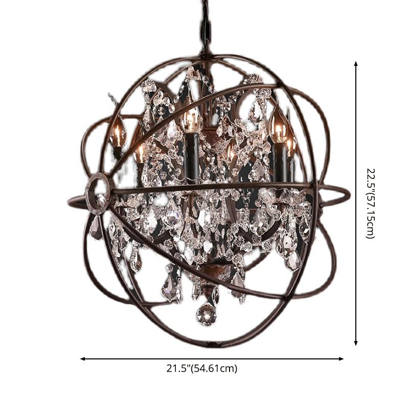 Gyroscope Chandelier Modern Crystal Living Room Hanging Light Fixture in Rust