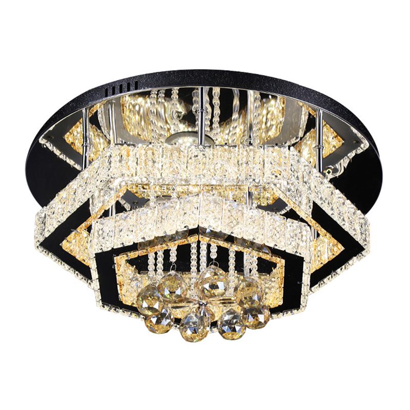 LED Semi Flush Mount Lighting Modern Living Room Ceiling Lamp with Polygonal Crystal Frame in Gold