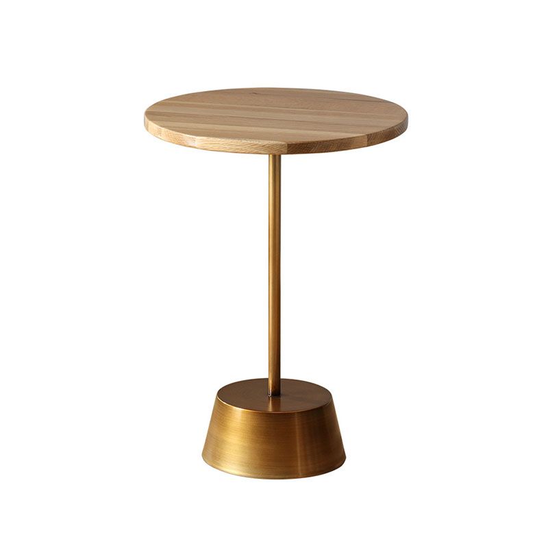 Scandinavian Round Wood Top Side Table Metal Pedestal End Table