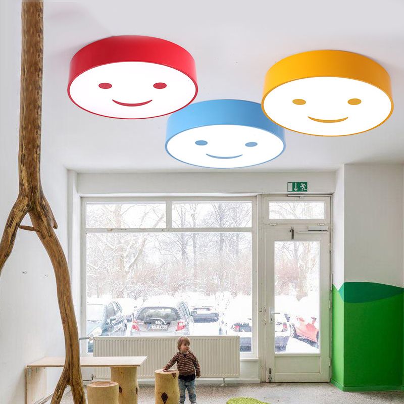Luz empotrada redonda para dormitorio de bebé con cara sonriente, lámpara de techo LED de acrílico para niños