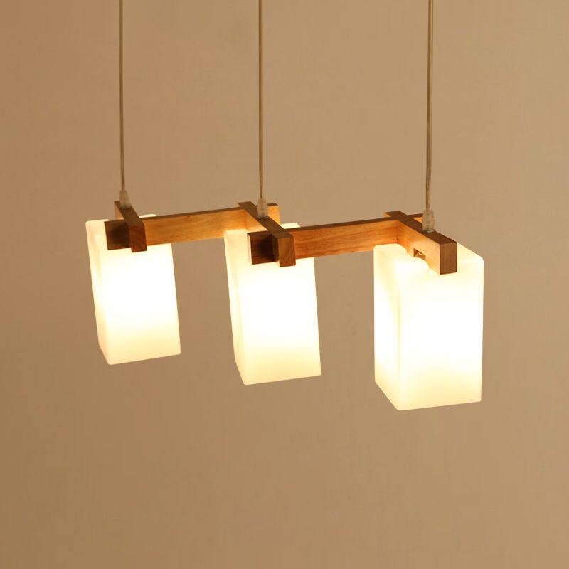Contemporary Geometric Island Light Wood 3 Light Island Lighting Ideas in Brown