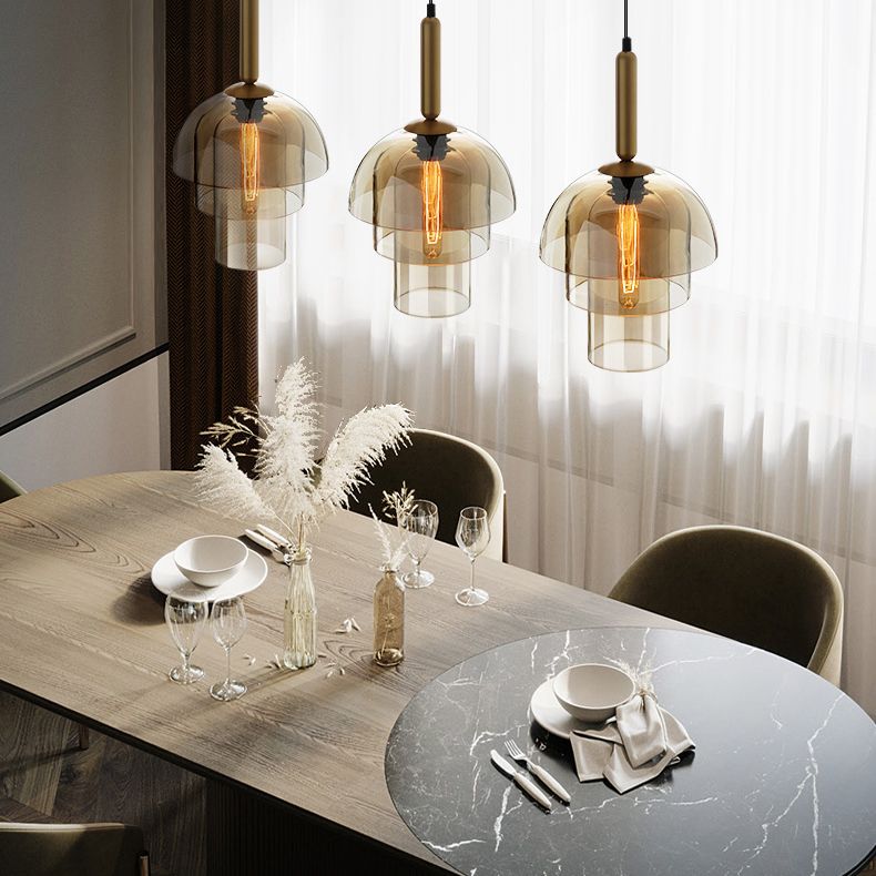 Cognac Triple-layer Glass Shade Suspension Light 9.8" Wide Modern Style Lighting Fixture for Entrance Hallway