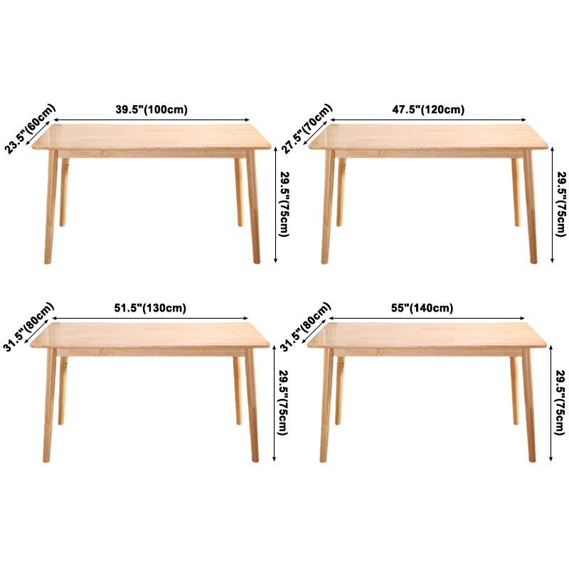 Mesa de comedor de estilo simple madera de goma de madera maciza con 4 patas mesa base en color de madera