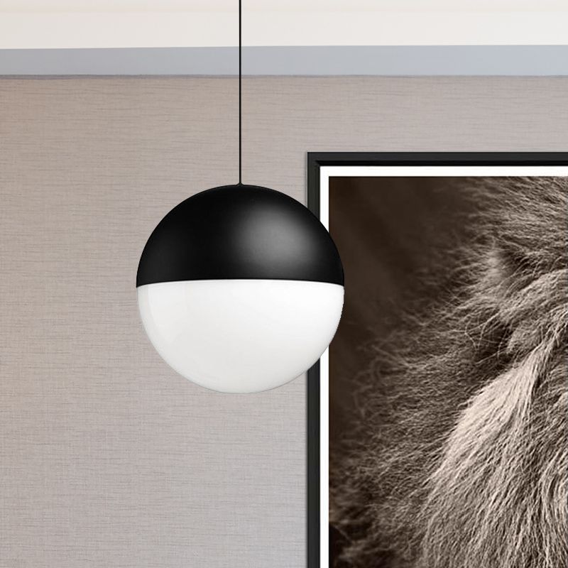 Colgante de bolas de vidrio blanco con diseño cuadrado 1 Luz de techo colgante de LED negro claro