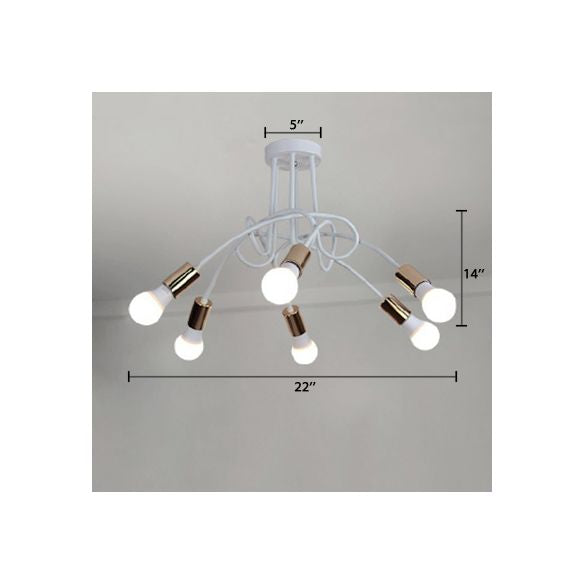 Lámpara semi empotrada trenzada estilo loft con bombilla abierta, lámpara de techo de metal de 3/5 cabezales en dorado