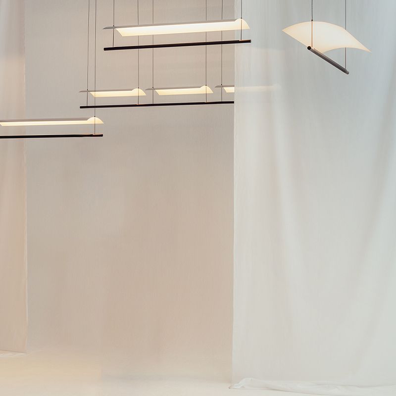 Black and White Kitchen Island Fixture Linear Modern Iron Pendant Light