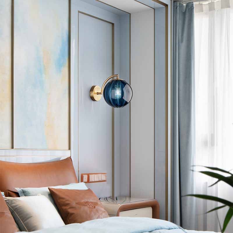 Metal Wall Sconce Ball Shape Modern Vanity Lamp with Glass Shade for Bathroom