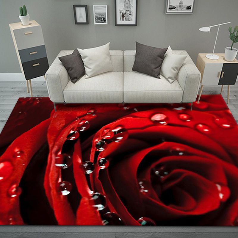 Dark Red Rose Carpet Polyester Modern Carpet Stain Resistant Carpet for Home Decor