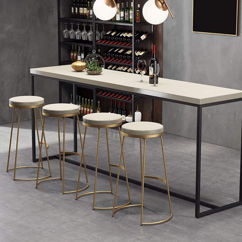 Scandinavian Round Indoor Bar Stool Faux Leather Backless Footrest Bar Stool