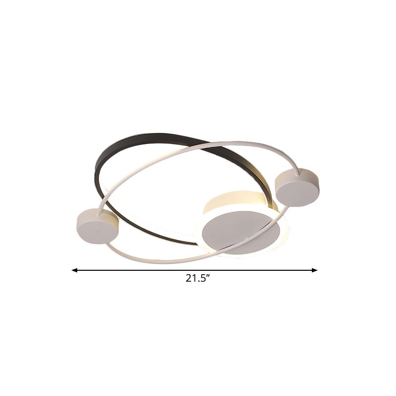 Planet Orbit Flushmount Lighting Modern Metal 21.5"/25.5" W LED Black-White Ceiling Mounted Fixture in Warm/White Light
