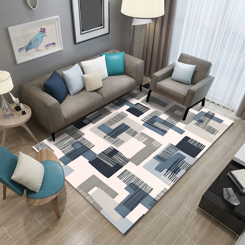 Modern Geometric Patchwork Rug Multi-Colored Polyester Carpet Non-Slip Backing Pet Friendly Machine Washable Rug for Lounge